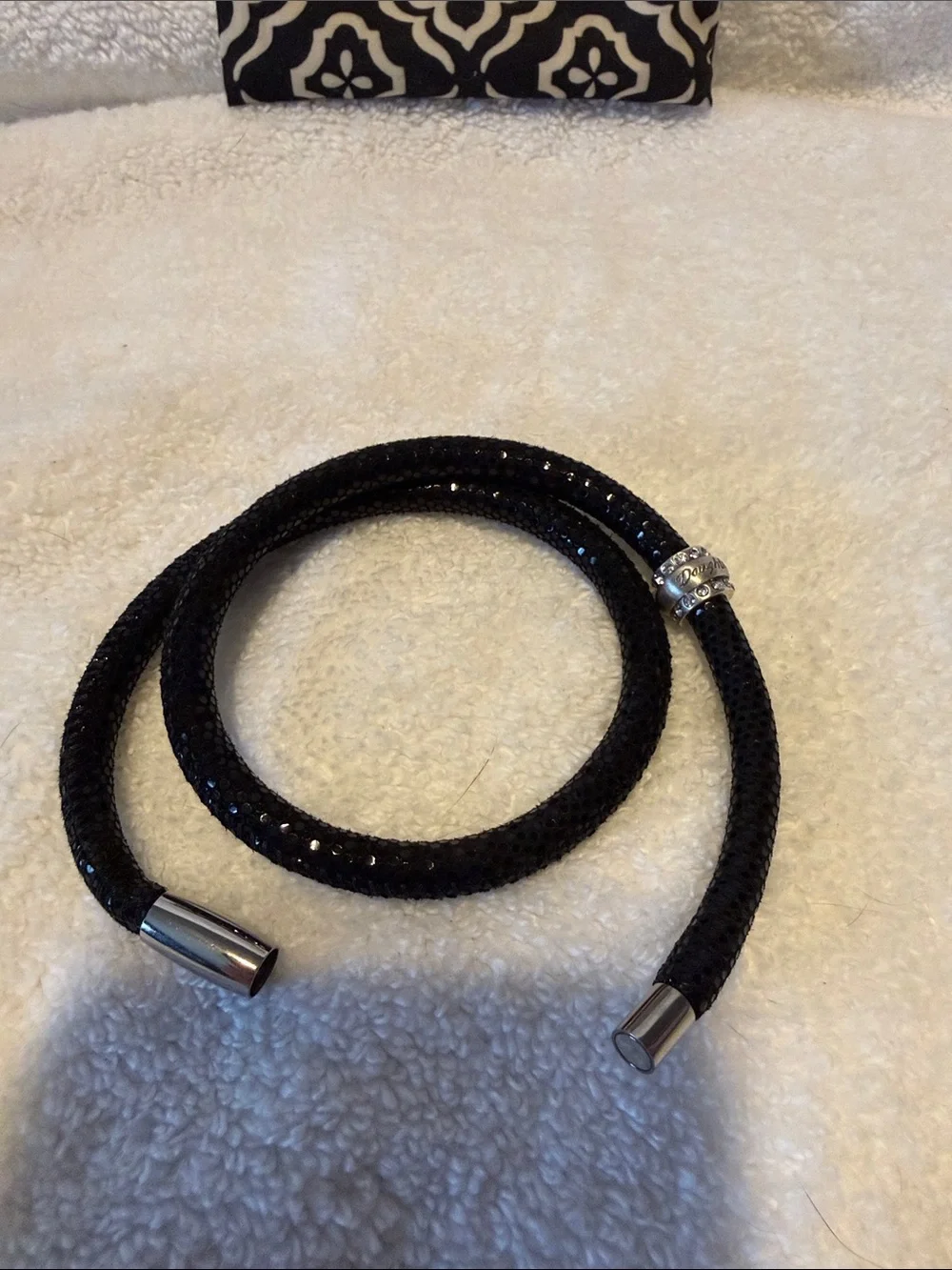 Brighton Black Sparkle Double Wrap Bracelet with Silver Charm